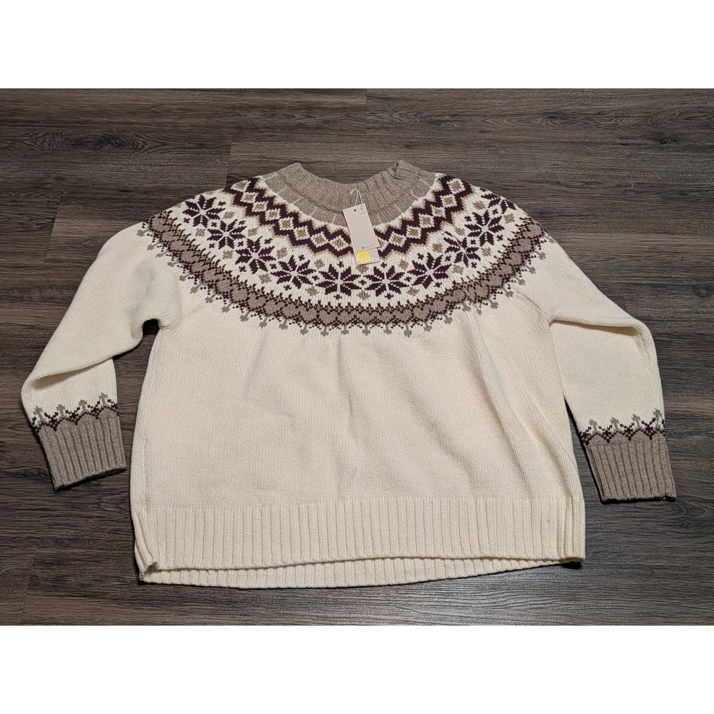 Boden Fair Isle Knit Sweater Ivory Gold Metallic US 20/22 K0690 IVO New